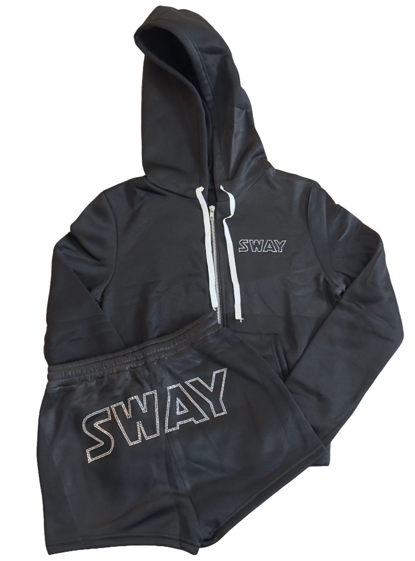 Black Rhinestones Women Shorts set