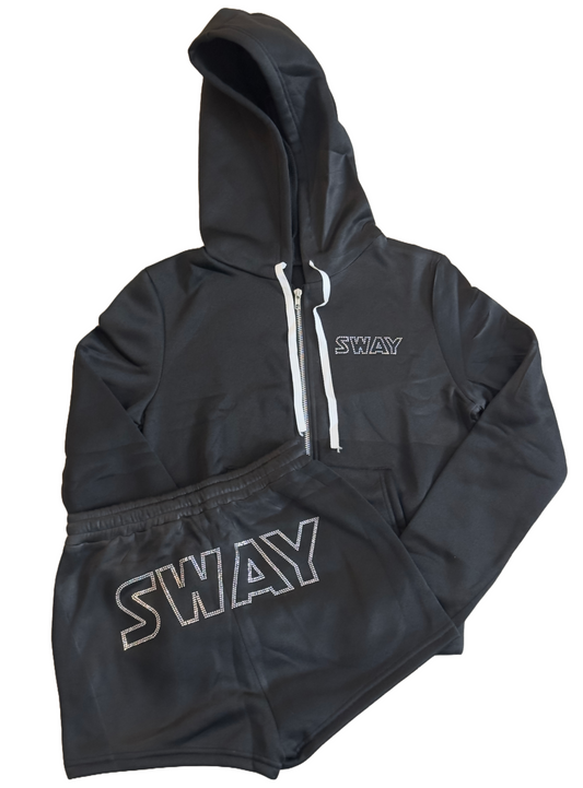 Black Rhinestones Women Shorts set