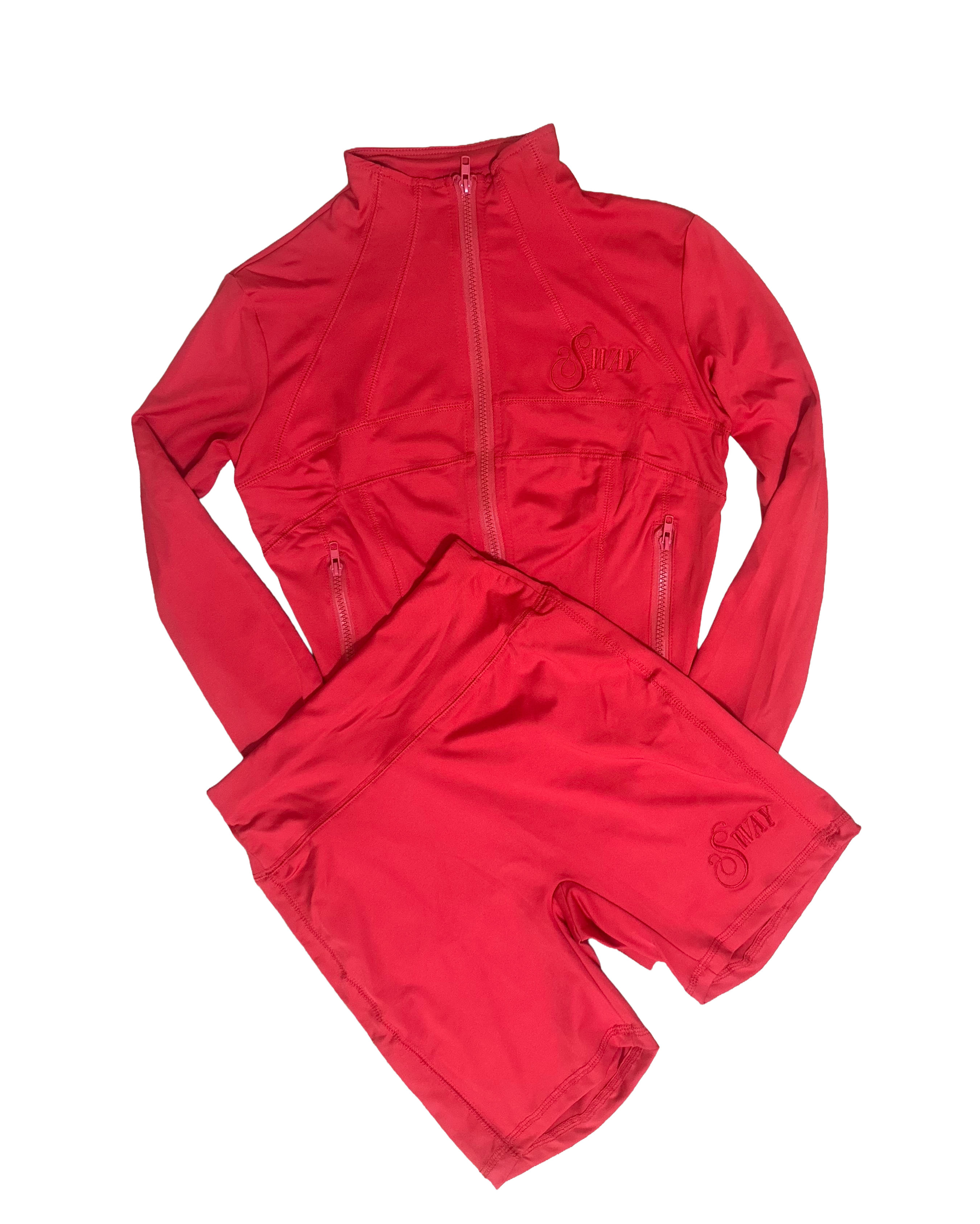 Red Women Zip up Set
