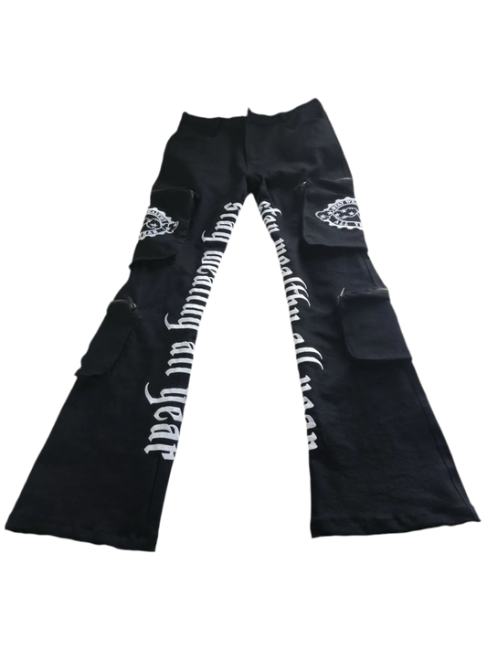 Black + White Embroidered Sway Cargos
