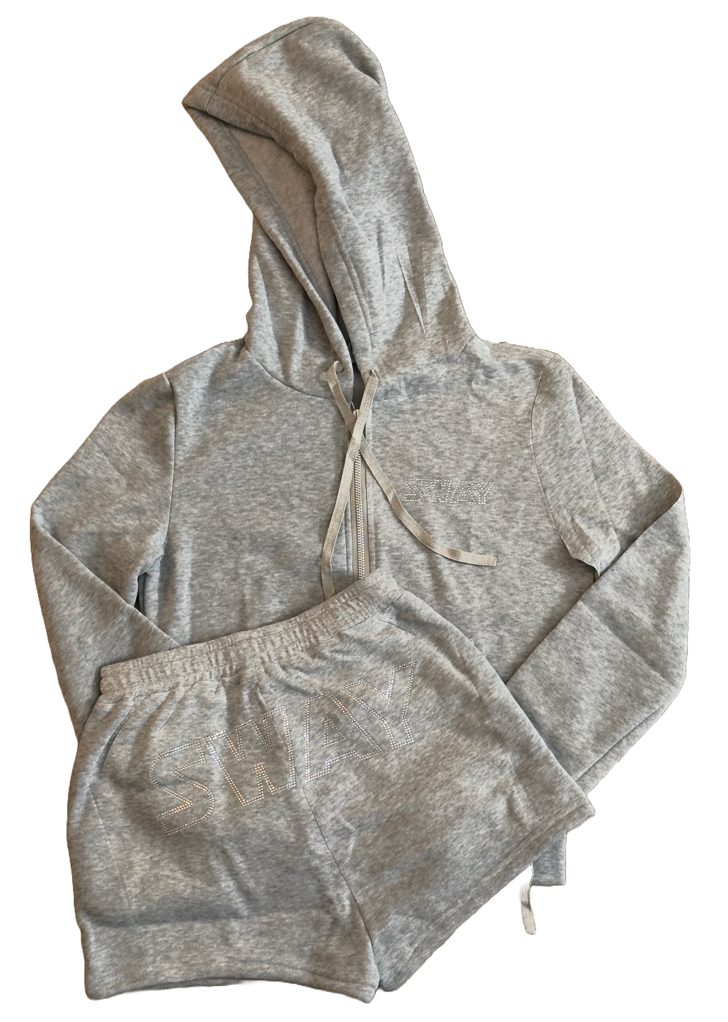 Grey Rhinestones Women Shorts set