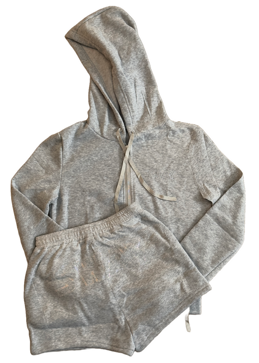 Grey Rhinestones Women Shorts set