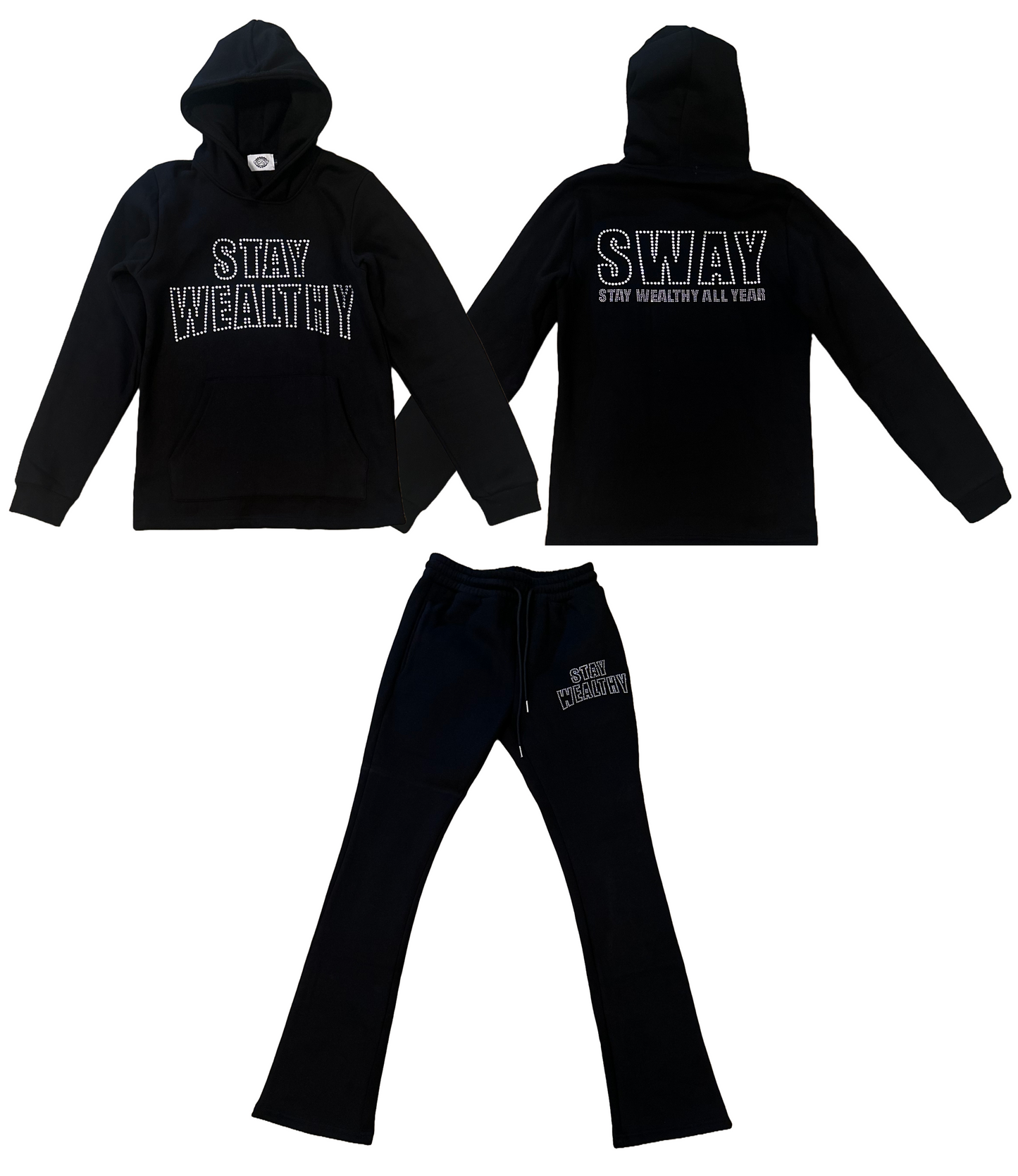 Black / Rhinestones STAY WEALTHY ALL YEAR Flare Sets